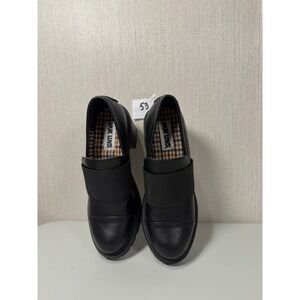 Muk Luks Womens Black Faux Leather Block Heel Lug Sole‎ Loafers Size 9.5